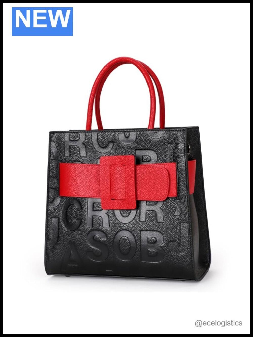 Genuine Cowhide Leather Top Handle Tote Bag Letter Embossed Large Capacity